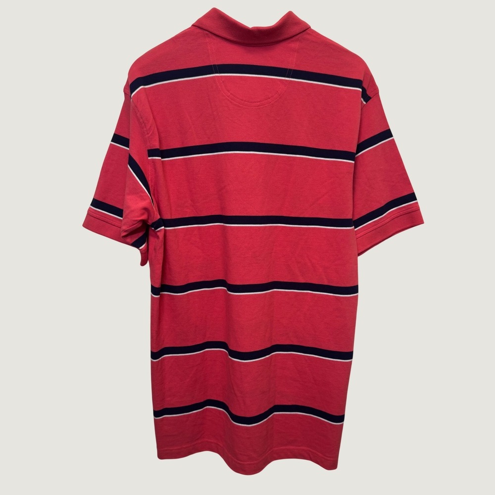 Vintage IZOD Mens Polo Shirt L Red Navy Striped Cotton Preppy Classic Americana - Picture 2 of 8